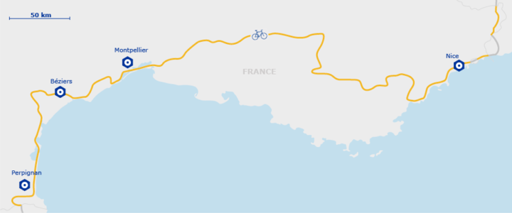 Carte de l'EuroVelo 8 en France