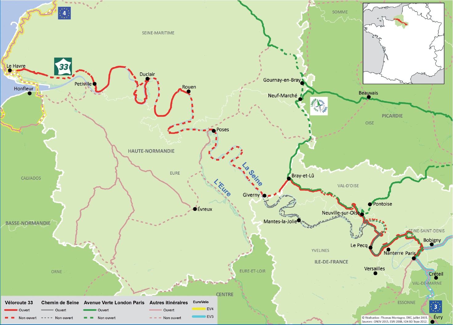 Veloroute V33 la Seine a velo De l Ile de France a la Normandie sur la voie des Impressionnistes. Velo Territoires