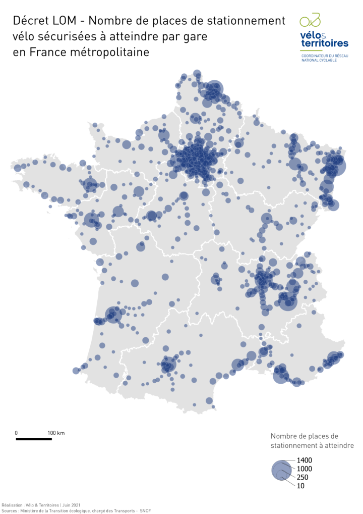 Décret LOM - Nombre de places de stationnement vélo sécurisées à atteindre par gare en